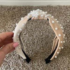 Cream knitted pearl headband